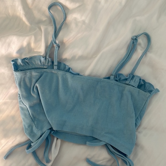 Baby Blue Ruffle Crop Top with Adjustable Straps - Picture 4 of 4